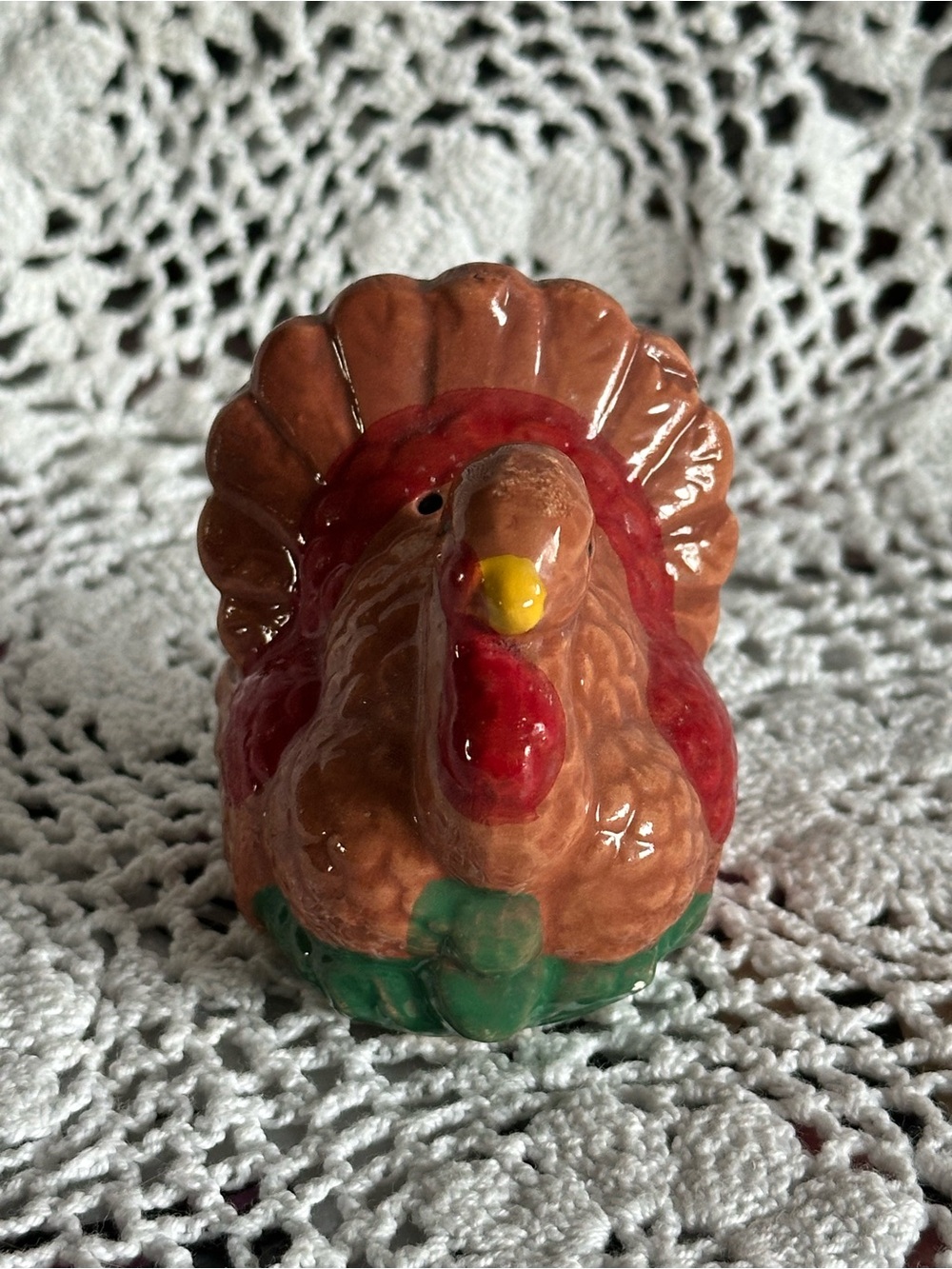 Vintage Ceramic Turkey Figurine - Brown, Red & Green